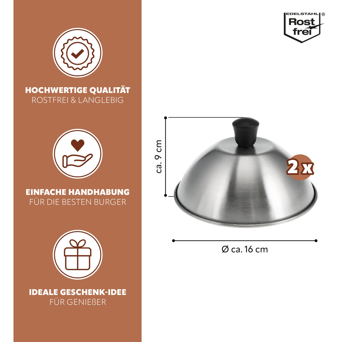 BURGERHAUBEN 2er-Set, silber, Edelstahl - Edelstahlfarben, Metall (16/9/16cm) - bremermann