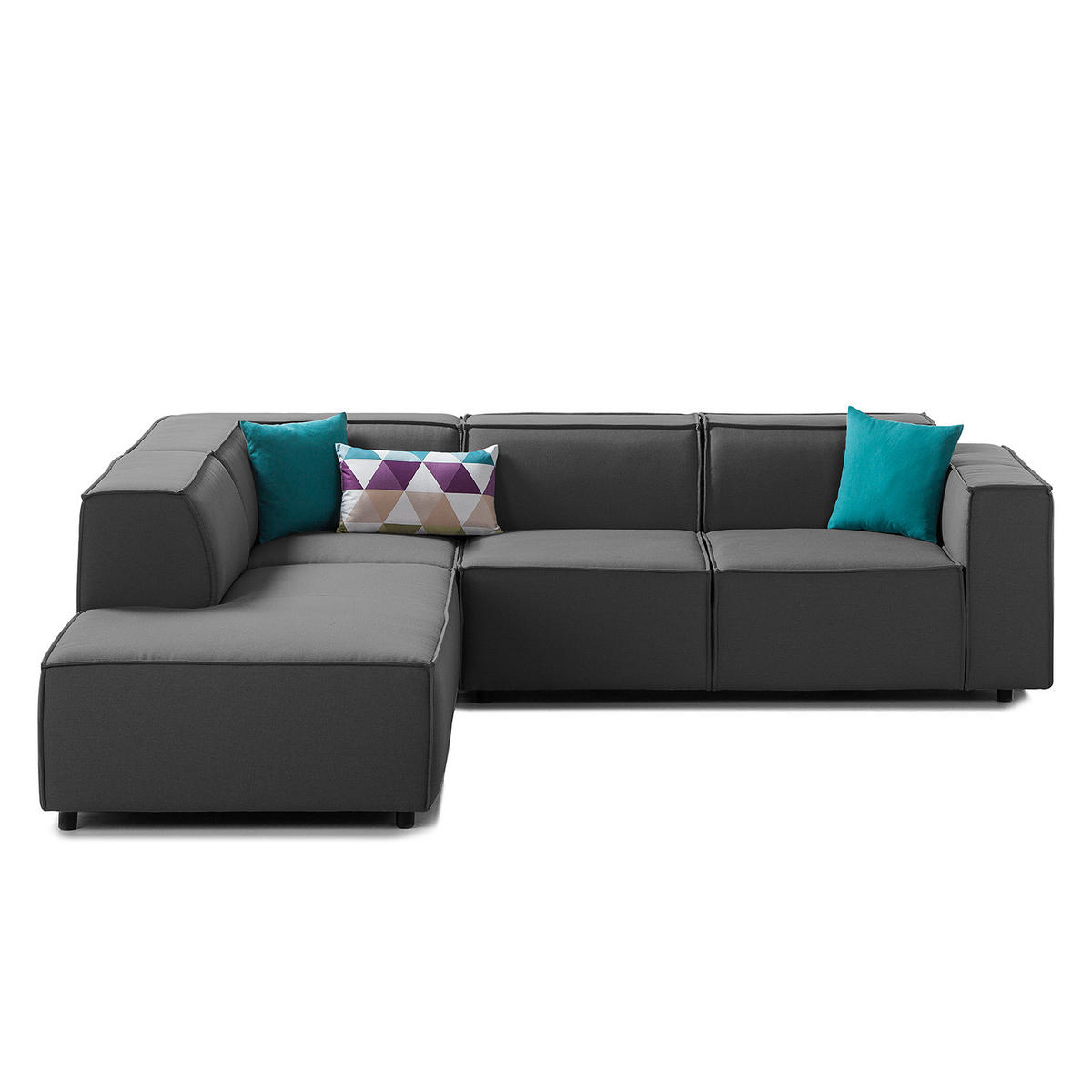 ECKSOFA mit Ottomane - Anthrazit/Schwarz, Kunststoff/Textil (260/234cm) - home24