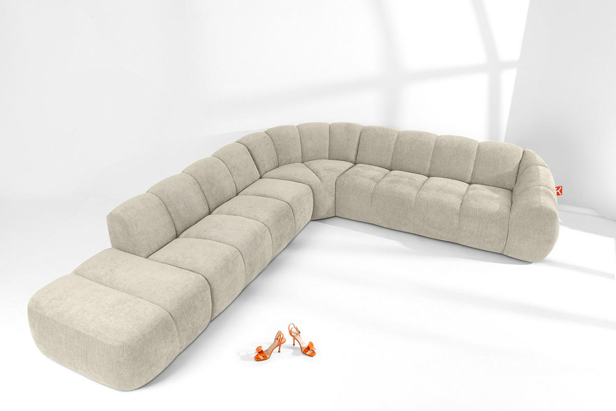 ECKSOFA LINKS FLAVA, Ecru - Ecru, Holz/Holzwerkstoff (310/354cm) - KONSIMO®
