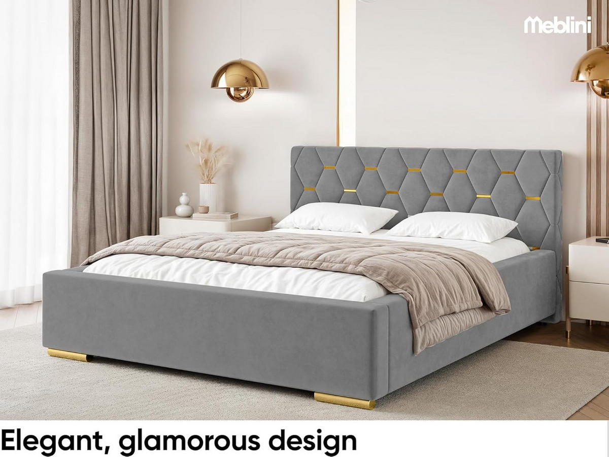 BETT VERSAL - Goldfarben/Grau, Holzwerkstoff (160/200cm) - Meblini