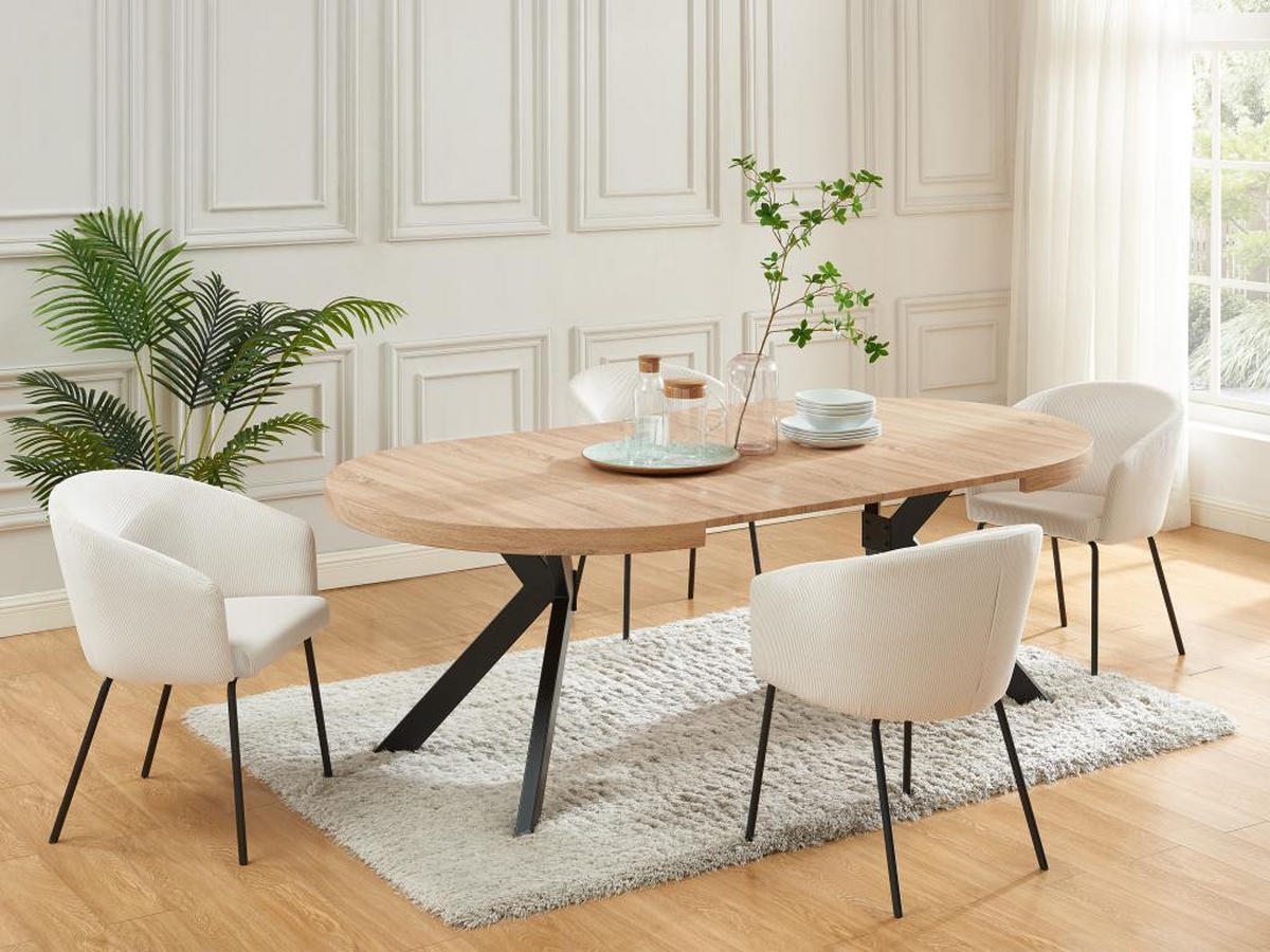 ESSTISCH - ausziehbar - 4 bis 8 Personen - MDF & Stahl - Naturfarben & Schwarz - KOMONI - Schwarz/Naturfarben, Holz (220/120/76cm) - Vente-Unique