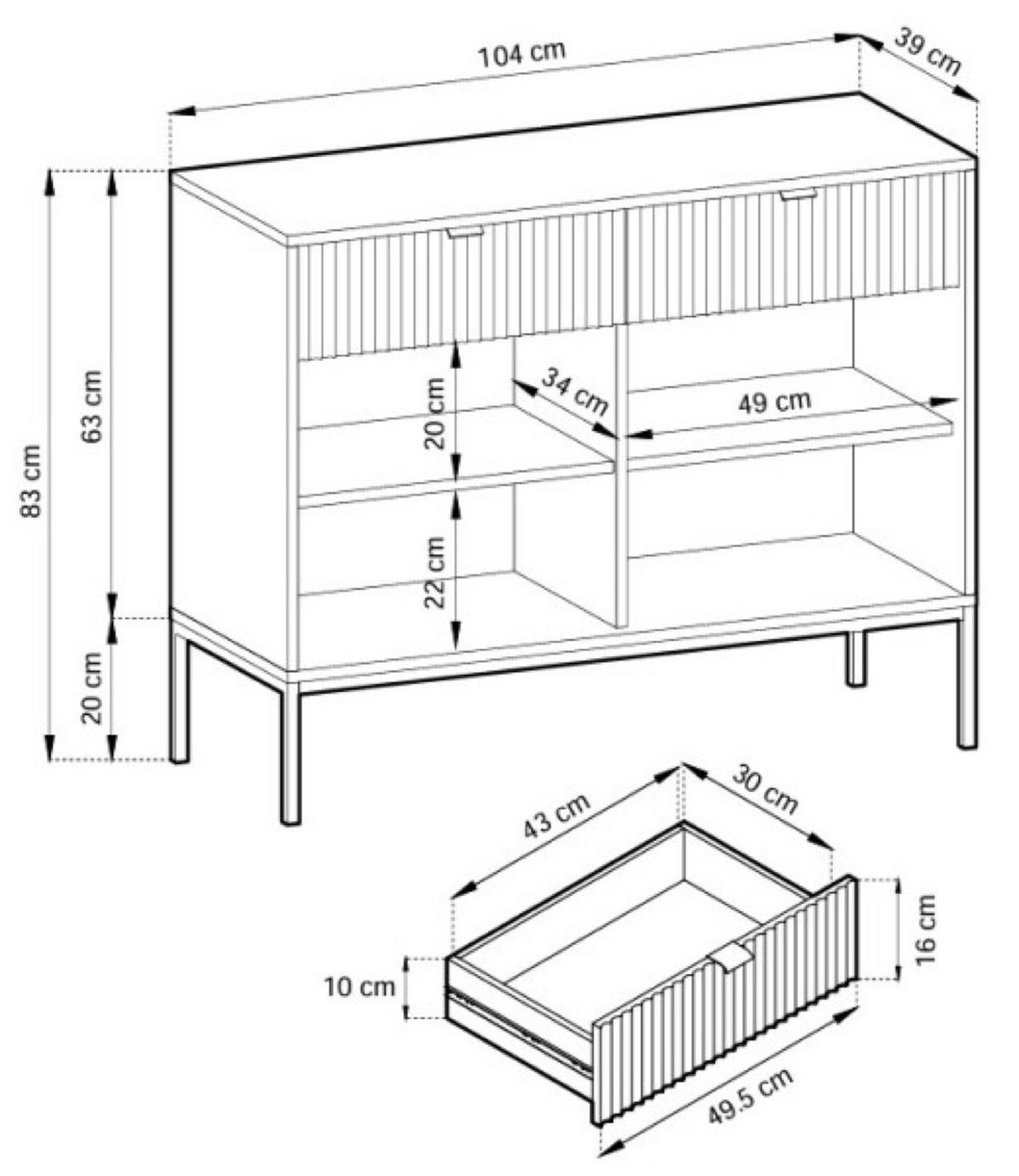 KOMMODE Kaschmir KSZ104 Goldfarbene Griffe - Ecru, Holzwerkstoff (104/83/39cm) - Sepro Meble