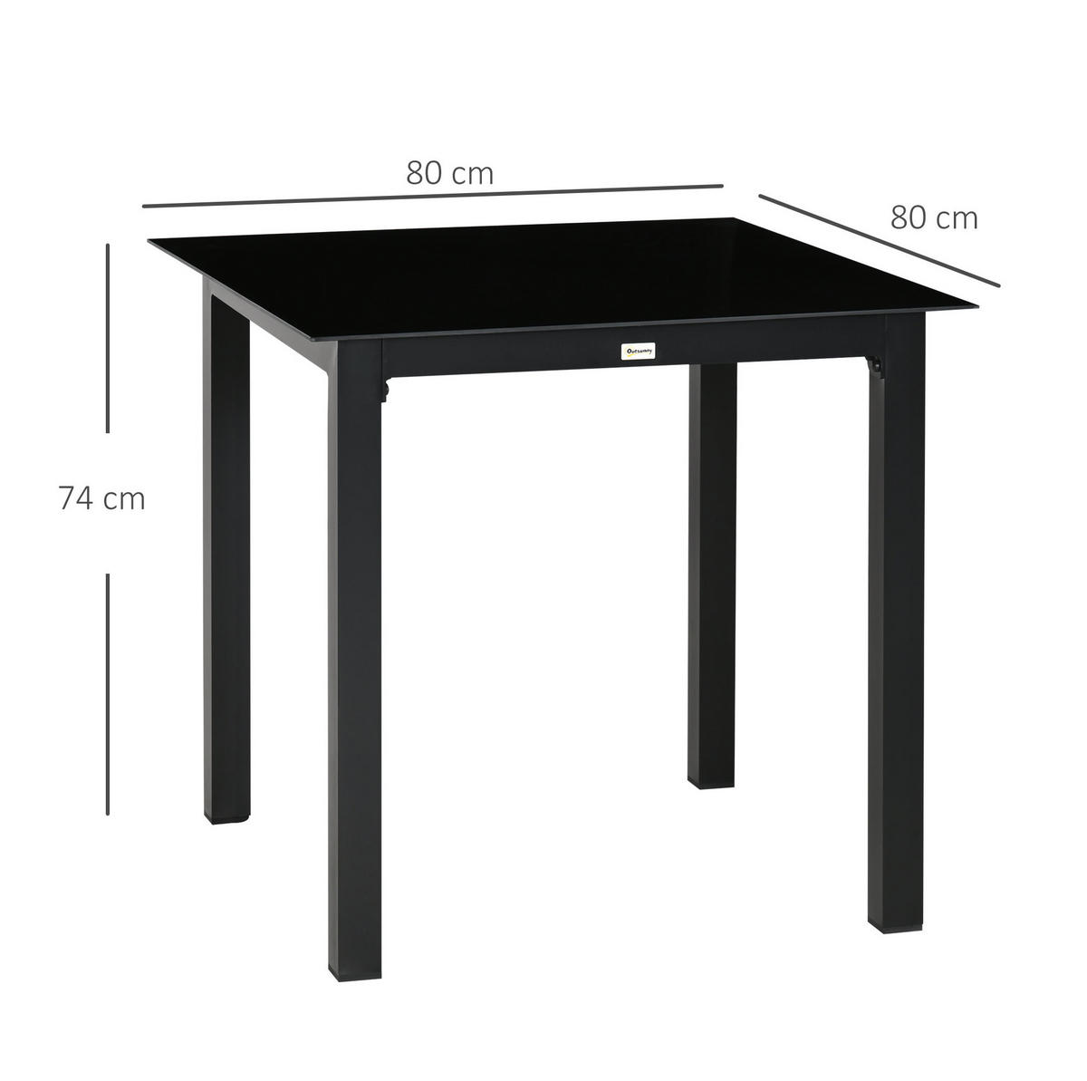 GARTENTISCH aus Aluminium 80x80x74 cm Schwarz mit Hartglasplatte und verstellbaren Fußpolstern - Schwarz, Metall (80/80/74cm) - Modfu