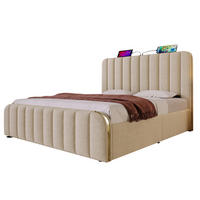 POLSTERBETT aus Leinen 140x200 cm Beige mit Stauraum, USB- und USB-C-Anschluss und Matratze - Beige, Textil (140/200cm) - IVMEU
