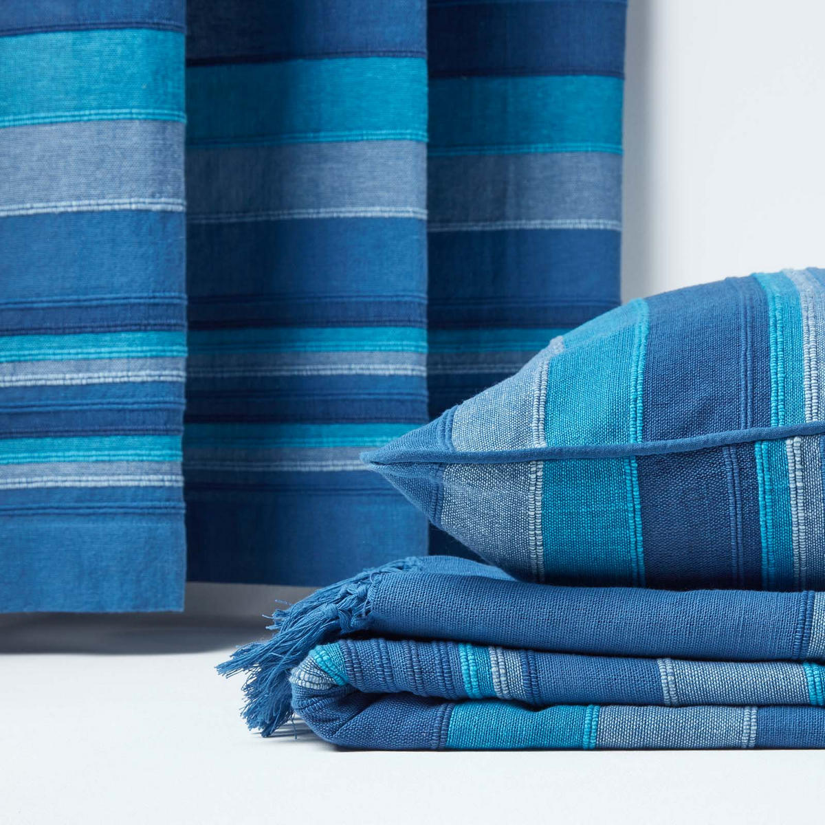 ÜBERWURF Morocco 225/255 cm, 100% Baumwolle gestreift - Blau, Textil (225/255cm) - Homescapes