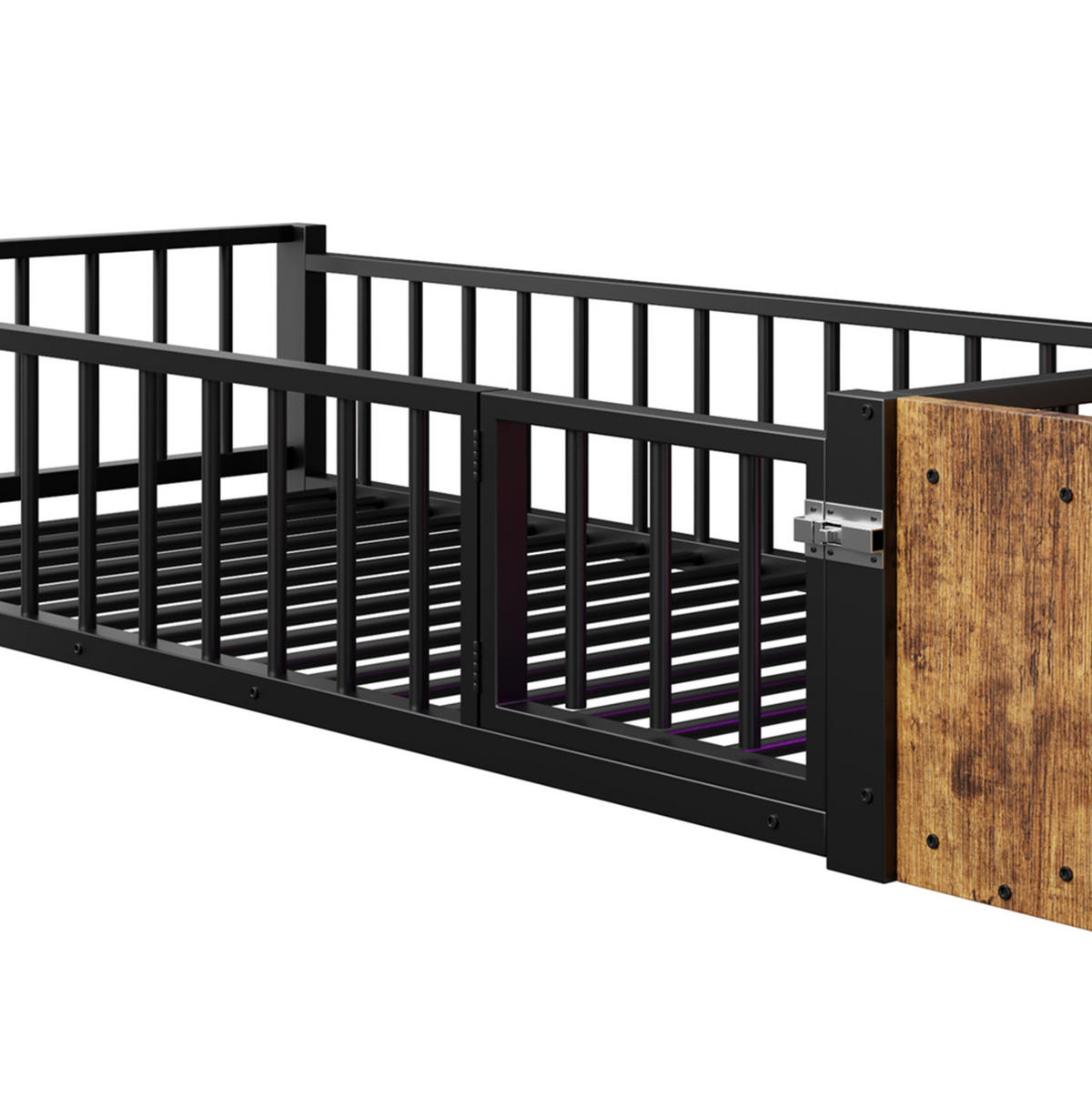 KINDERBETT 90/200 cm aus Metall und MDF mit Schutzgeländer und LED-Beleuchtung Schwarz - Schwarz, Holzwerkstoff (90/200cm) - Modenvie