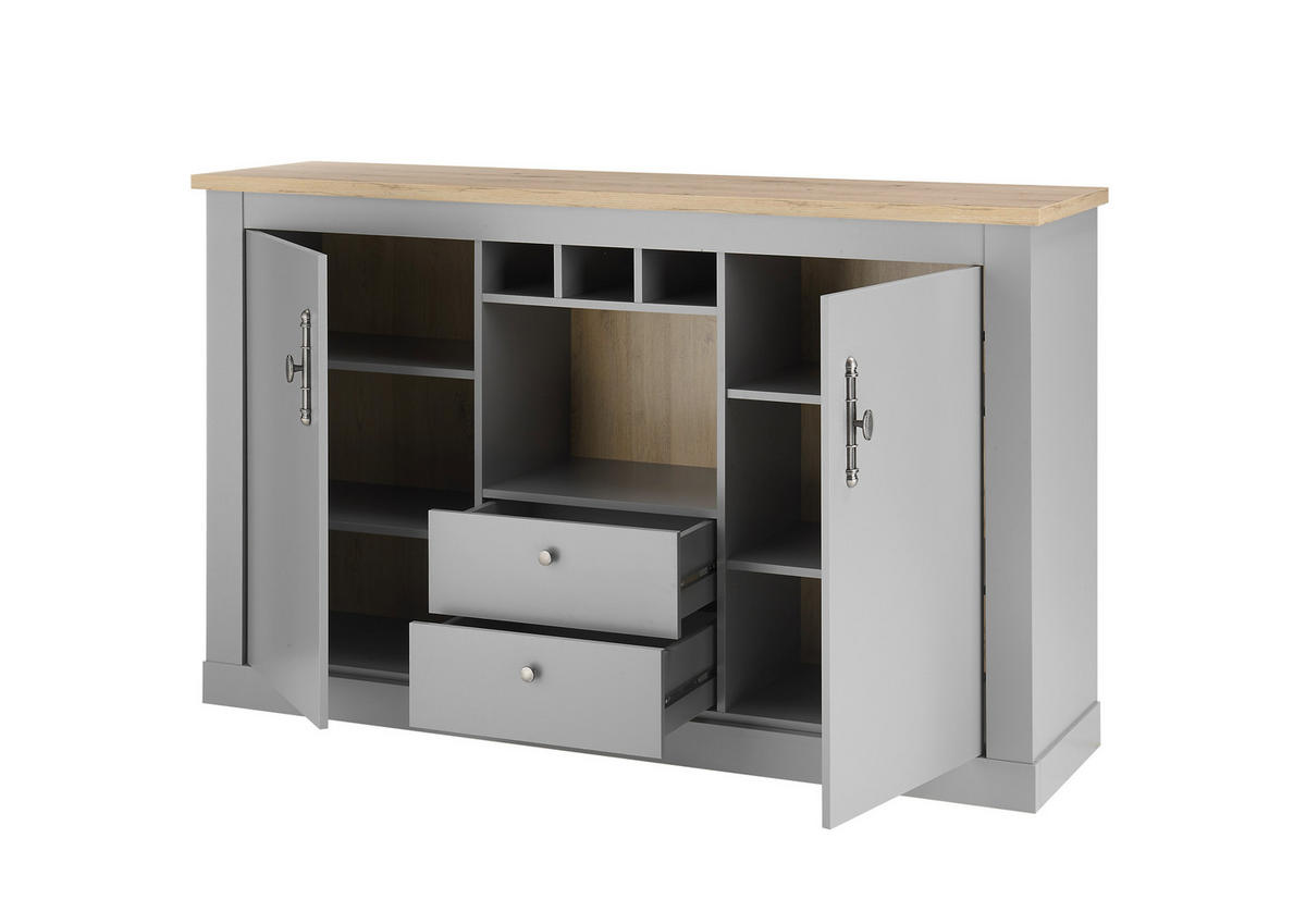 SIDEBOARD C14 Light Gray & Artisan Eiche 166/104/44 cm Landhaus - Grau, Holzwerkstoff (166/100/44cm) - Livojo