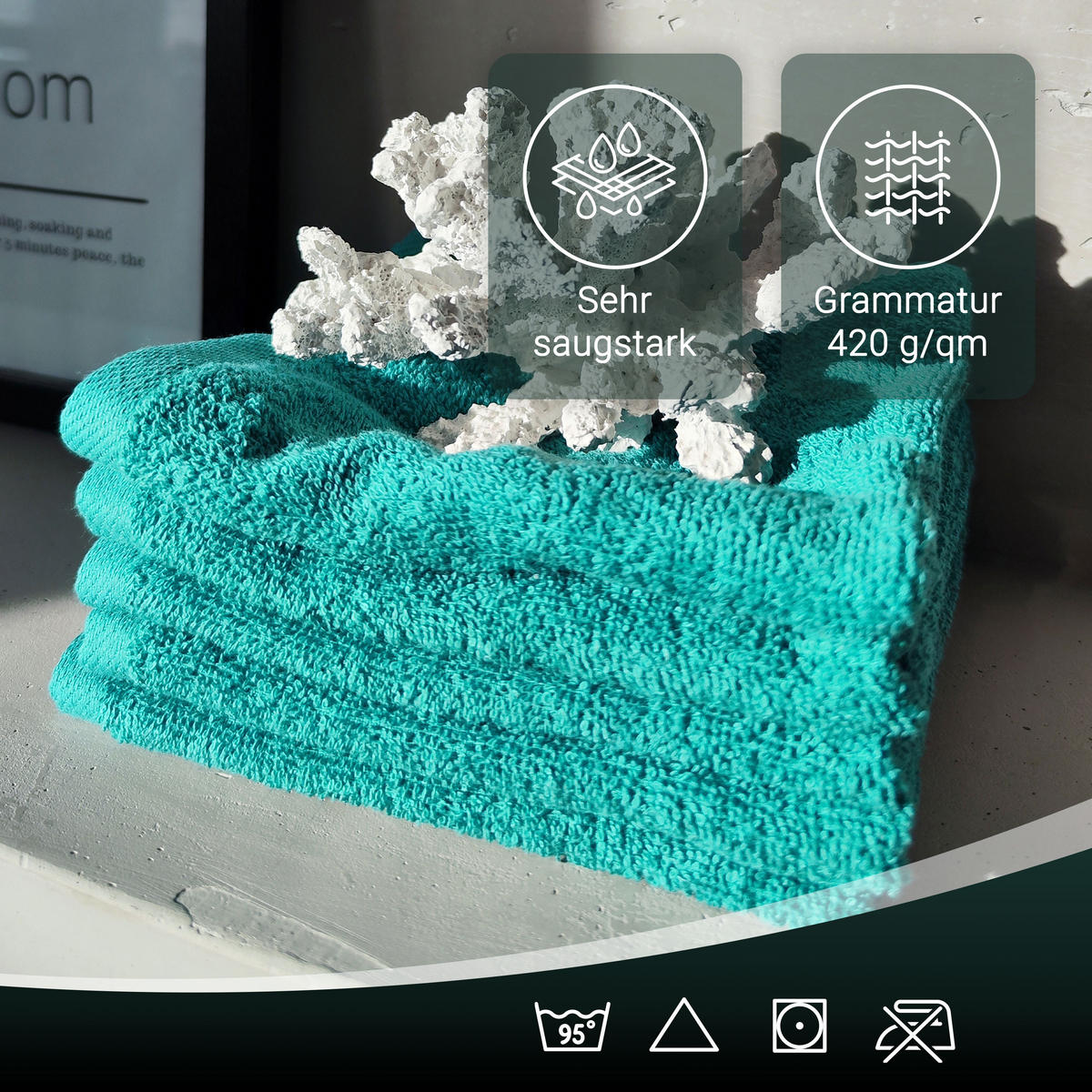 WASCHHANDSCHUH, 10er-Set, 16x21 cm, 100% Baumwolle, Grün - Türkis, Textil (16/21cm) - Zollner