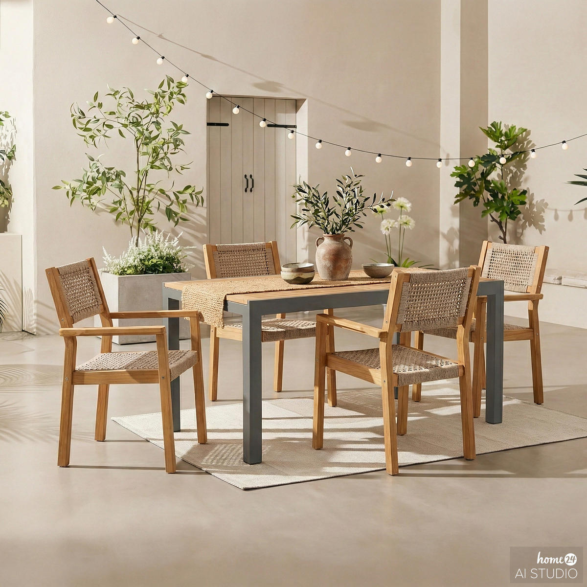 GARTENSTUHL - 2er-Set - Akazie massiv / Polypropylene - Akazie Braun / Beige - Creme/Akaziefarben, Holz/Kunststoff (60/89/59cm) - home24