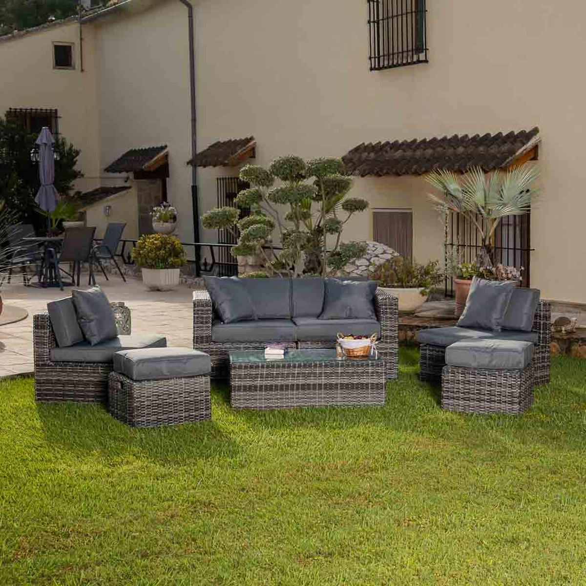 GARTENLOUNGE aus Rattan - Grau, Naturmaterialien - Wanderlust