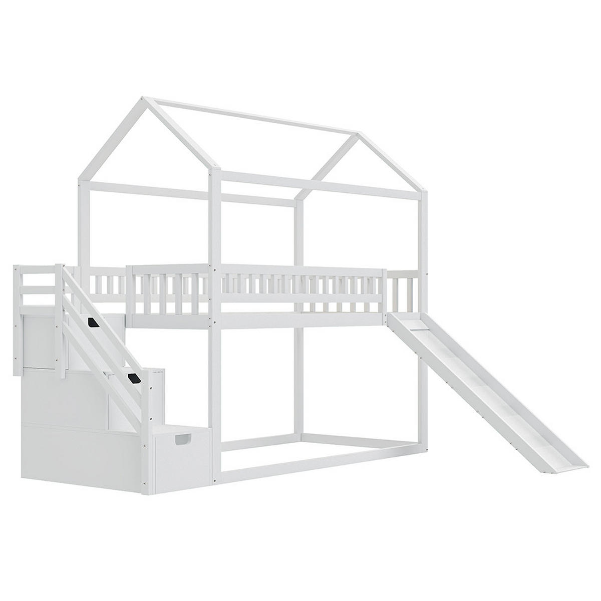 HAUSBETT 90/200 cm mit Stauraumleiter in WeiB - Weiß, Holz (90/200cm) - KOMHTOM