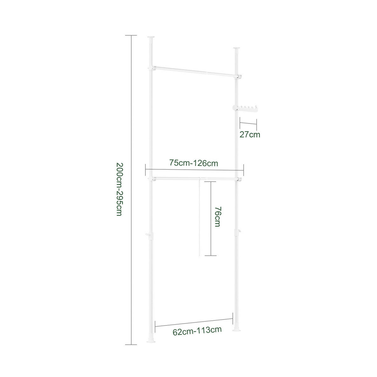 TELESKOP GARDEROBEN SYSTEM Weiß - Weiß, Kunststoff (113/285/1cm) - SoBuy