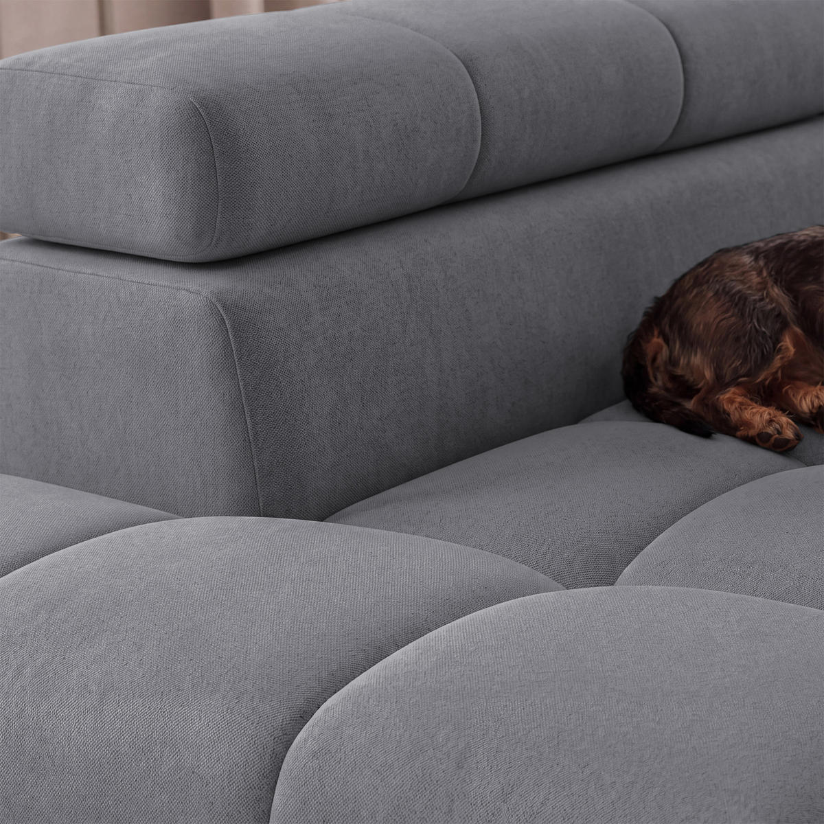 ECKSOFA PUDDING S Links mit Schlaffunktion 125x195 Velours Dunkelgrau - Dunkelgrau/Schwarz, Holz/Textil (177/275cm) - Muffo