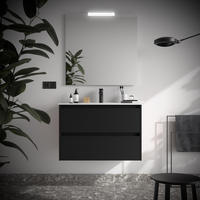 BADEZIMMERMÖBEL NOJA 800 2 Schubladen BLACK SATIN + Waschtisch + Spiegel - Schwarz, Metall (45/54/80cm) - Salgar