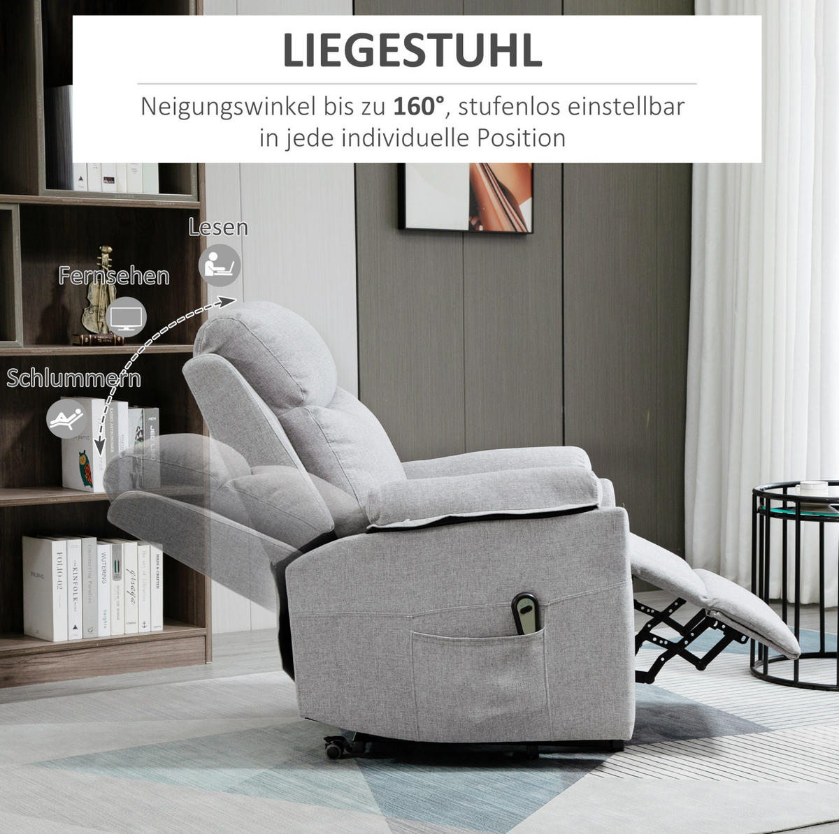 RELAXSESSEL Polyester mit Aufstehhilfe, Liegefunktion 160° 83/89/102 cm Grau - Grau, Textil (89/102/83cm) - Redom