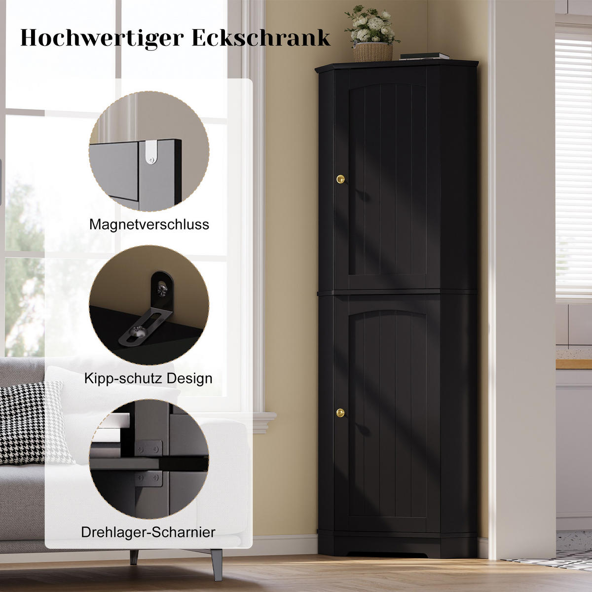 MEHRZWECKSCHRANK DE-38717 42/42/166 cm 2 Türen und verstellbare Böden Schwarz - Schwarz, Holzwerkstoff (42/166/42cm) - ComfortXL