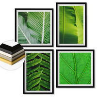 WANDBILDER 4er-Set - 50x50 cm & 40x60 cm Schwarzer Rahmen - Nahaufnahme von tropischen Blättern - Schwarz, Kunststoff (50/50cm) - ArtPrintCave