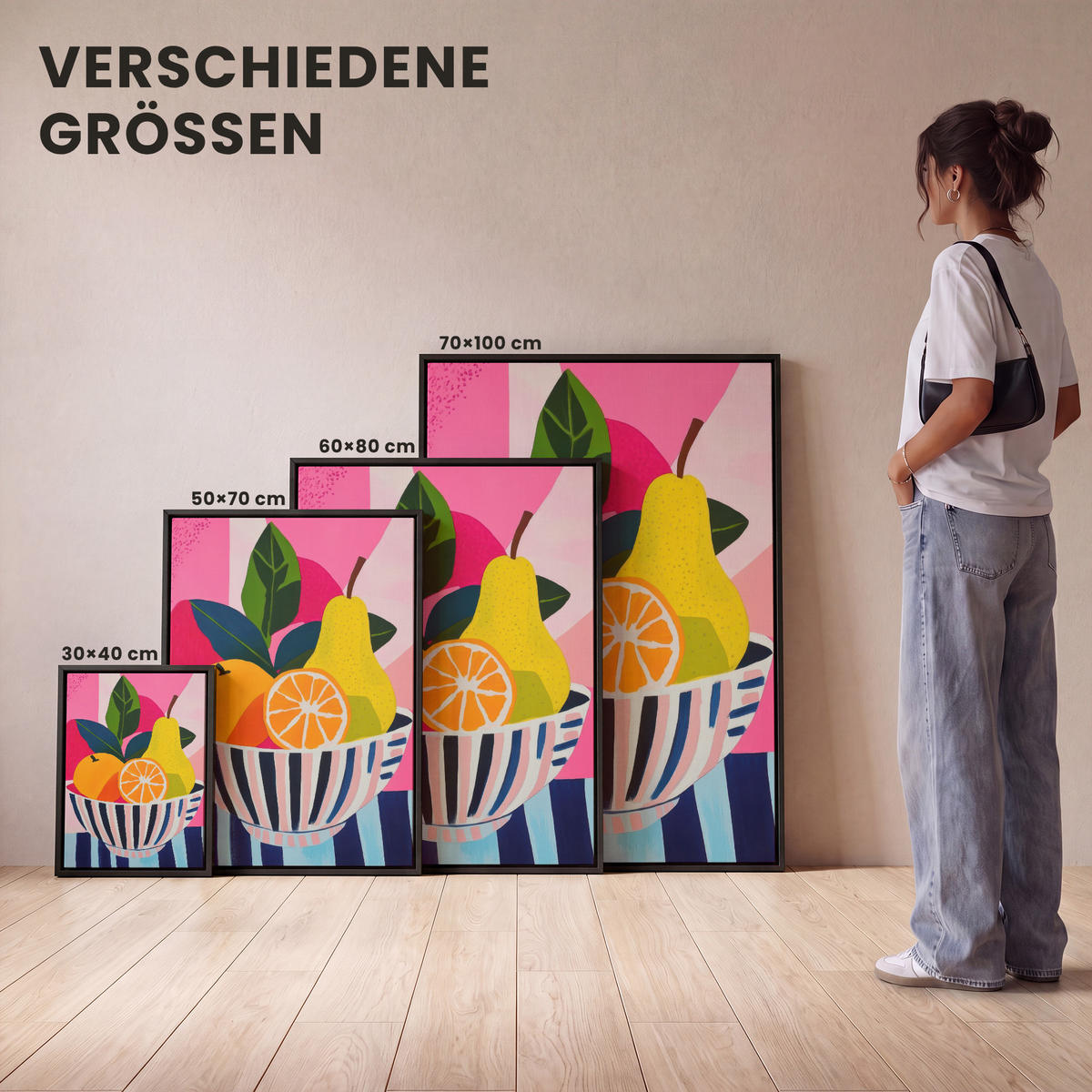 LEINWAND Bilder mit Rahmen - Obst - Abstrakter Hintergrund - Rosa - 70x100 - Pink, Textil (70/100cm) - MuchoWow