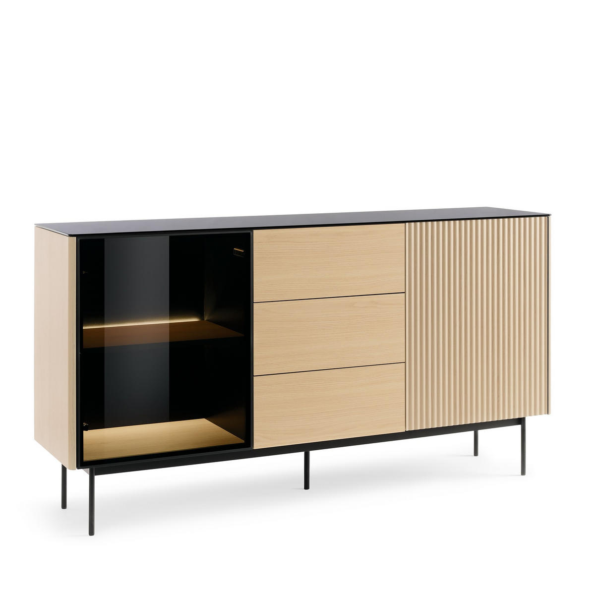 SIDEBOARD VELLUTO 157x39x84 cm mit 3 Schubladen und 2 Türen Eichefarben - Braun, Holzwerkstoff (157/84/39cm) - MASSENO