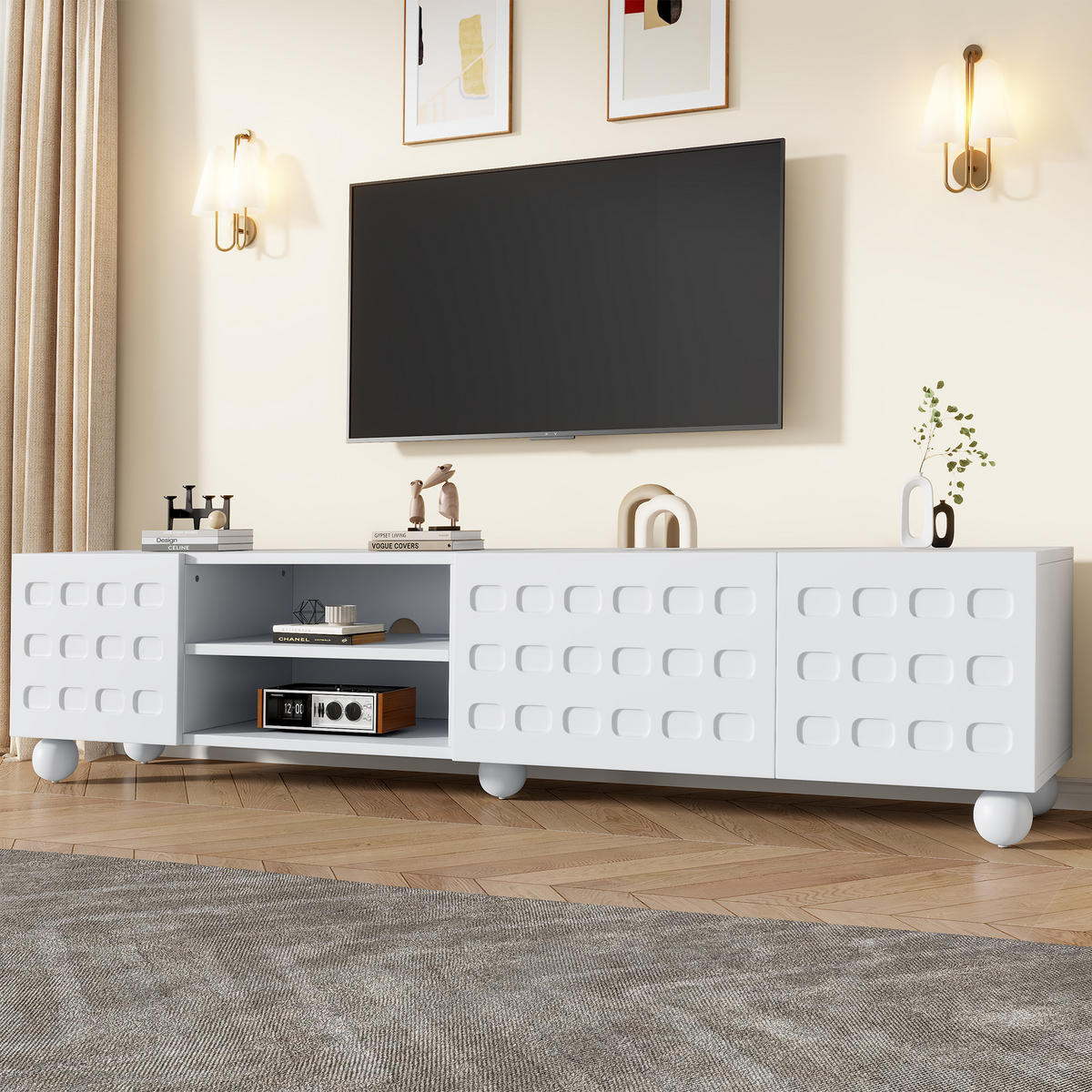 TV-LOWBOARD 200x40x44 cm Weiß 3 Türen Stauraum Schrank - Weiß, Holzwerkstoff (40/44/200cm) - FLIEKS