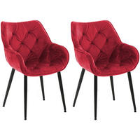 ARMLEHNENSTUHL 2er Set Samt Rot - Rot/Schwarz, Textil/Metall (58/83/62cm) - CLP