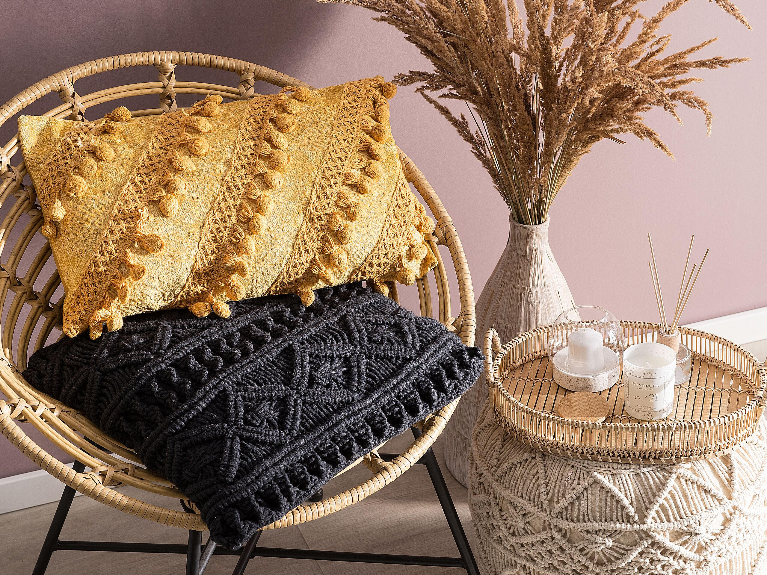 DEKOKISSEN 2er-Set Senfgelb 30/50 cm Ayroor 2Er Set - Dunkelgelb, Naturmaterialien/Textil (30/50cm) - Beliani