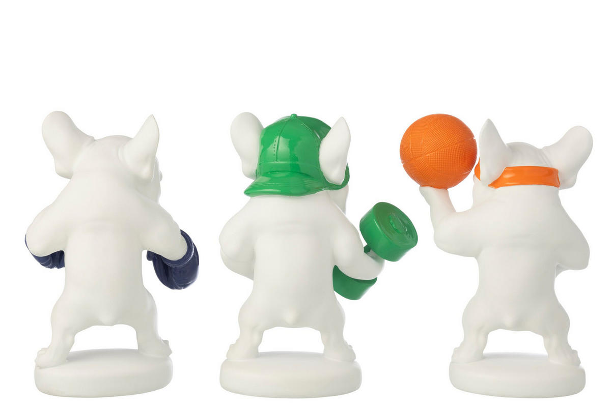 DEKOOBJEKT BULLDOGGE SPORT (3ER SET) - Multicolor, Glas/Naturmaterialien (11/24.7/18.5cm) - J-Line