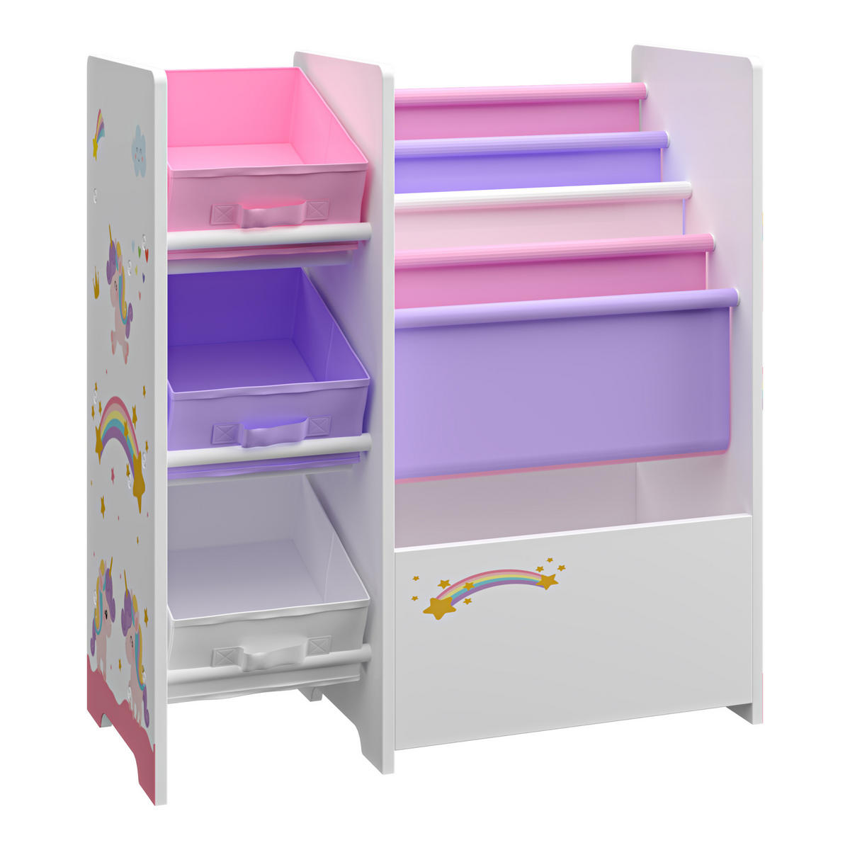 KINDERREGAL Vimianzo - Lila/Weiß, Holzwerkstoff/Textil (65/60/30cm) - [en.casa]