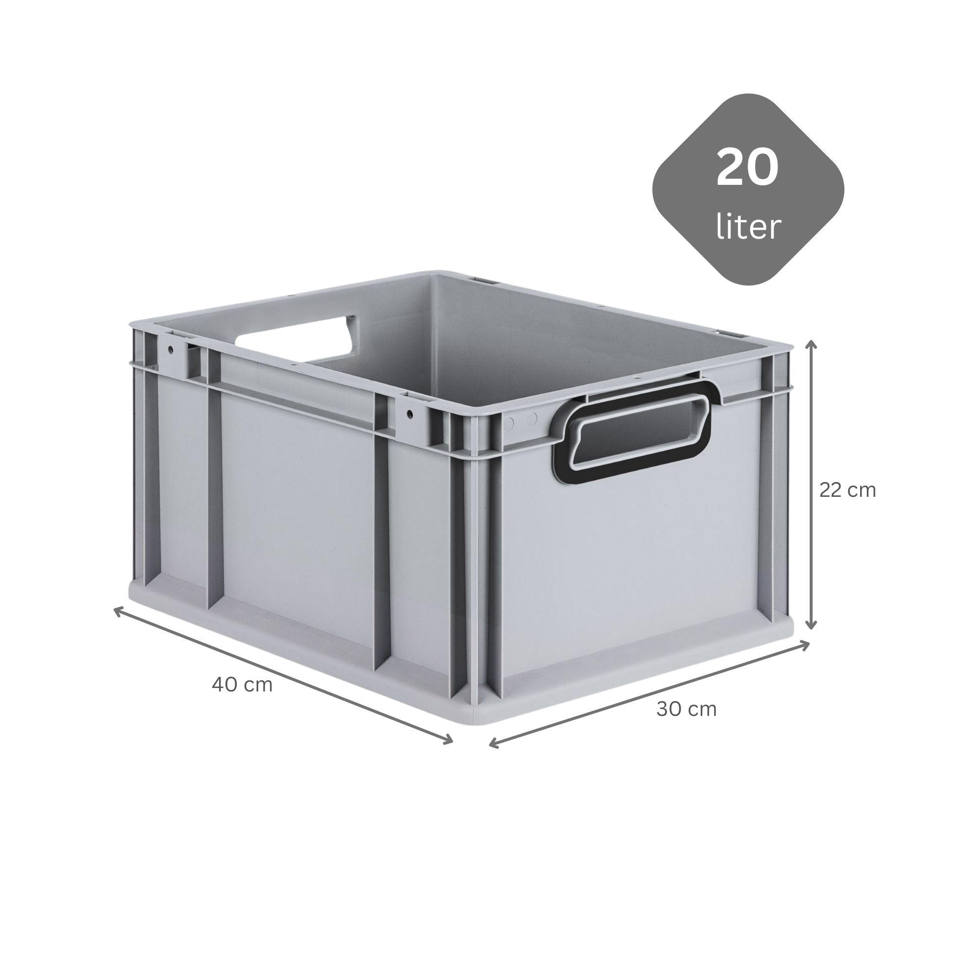 EUROBOX NextGen Color 22x30x40 cm 20 Liter Griffe schwarz offen, Grau - Schwarz/Grau, Kunststoff (30/22/40cm) - PROREGAL