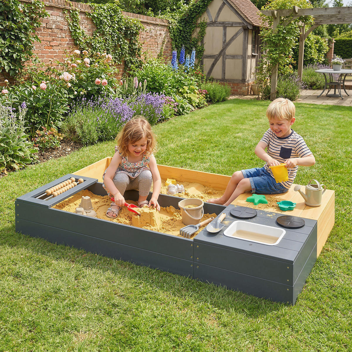 SANDKASTEN 2er Set Tannenholz Kunststoff Gelb - Gelb, Holz (150/90/19.5cm) - AIYAPLAY