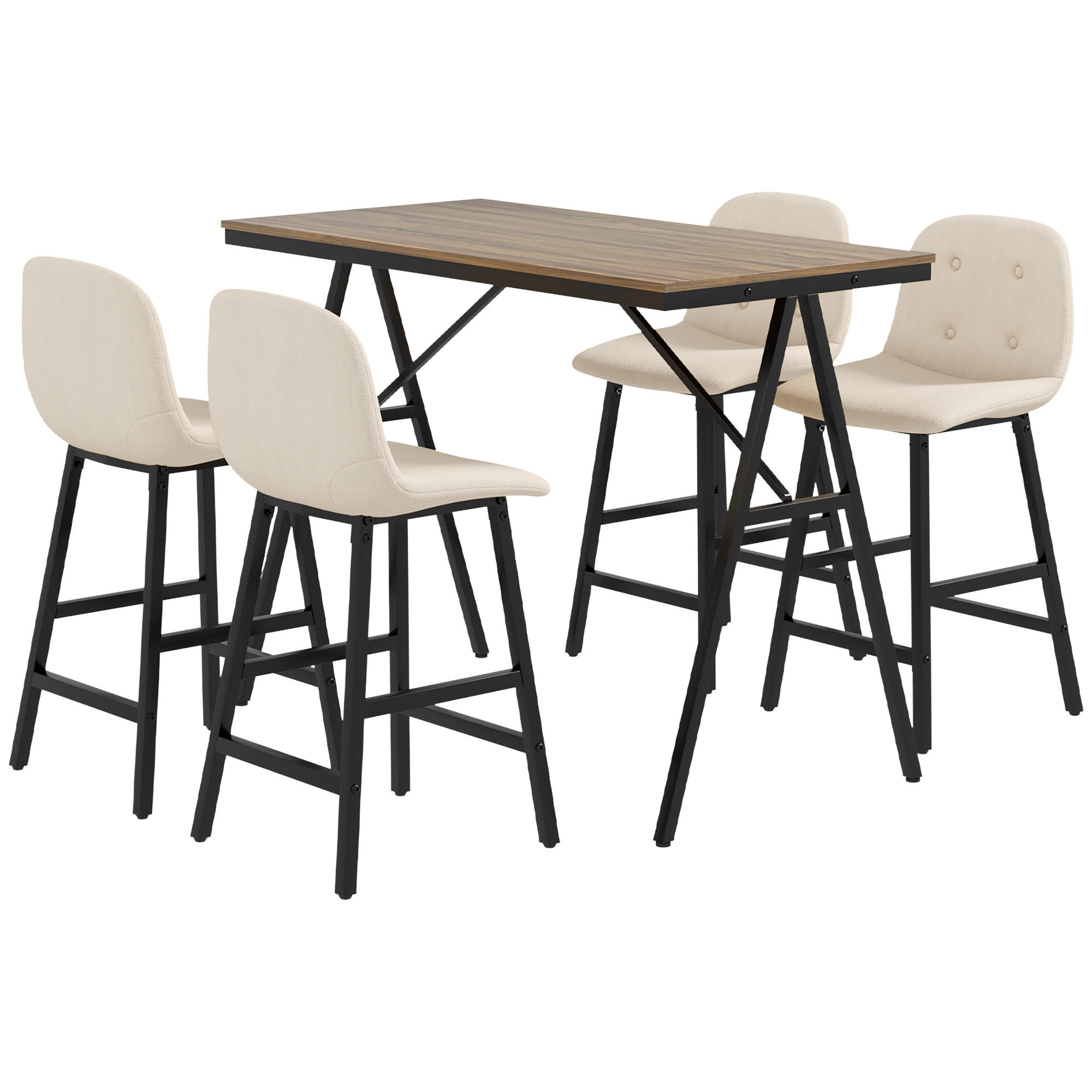 BARTISCH mit Barhocker Set, 5-teilig Essgruppe, Küchentisch, Bartisch Set, Beige - Beige, Textil (60/91/120cm) - HOMCOM