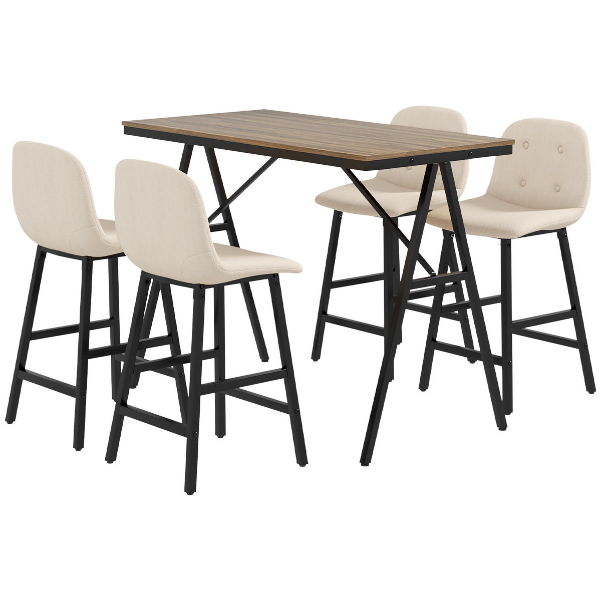 BARTISCH mit Barhocker Set, 5-teilig Essgruppe, Küchentisch, Bartisch Set, Beige - Beige, Textil (60/91/120cm) - HOMCOM