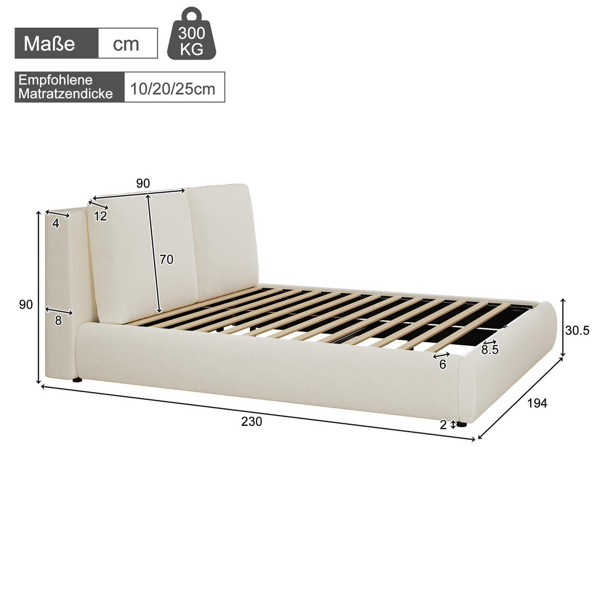 POLSTERBETT 180/200 cm Beige aus Bouclé mit Stauraum - Beige, Textil (180/200cm) - OKMYHOME