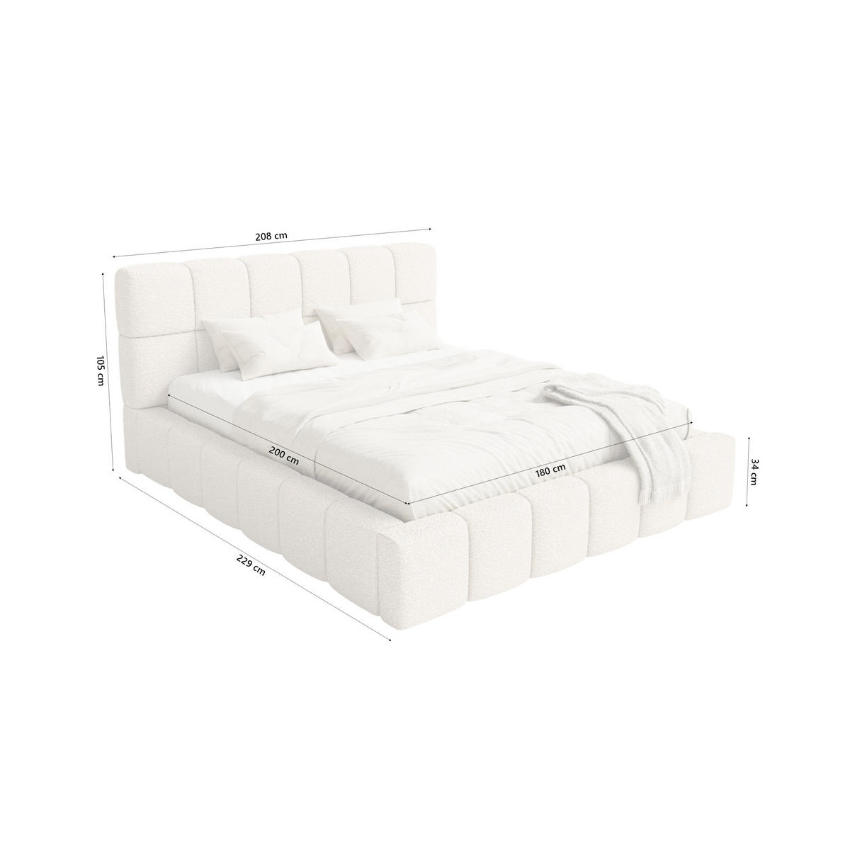 POLSTERBETT Lund 180x200 cm, Creme - Creme, Textil (180/200cm) - Fedve