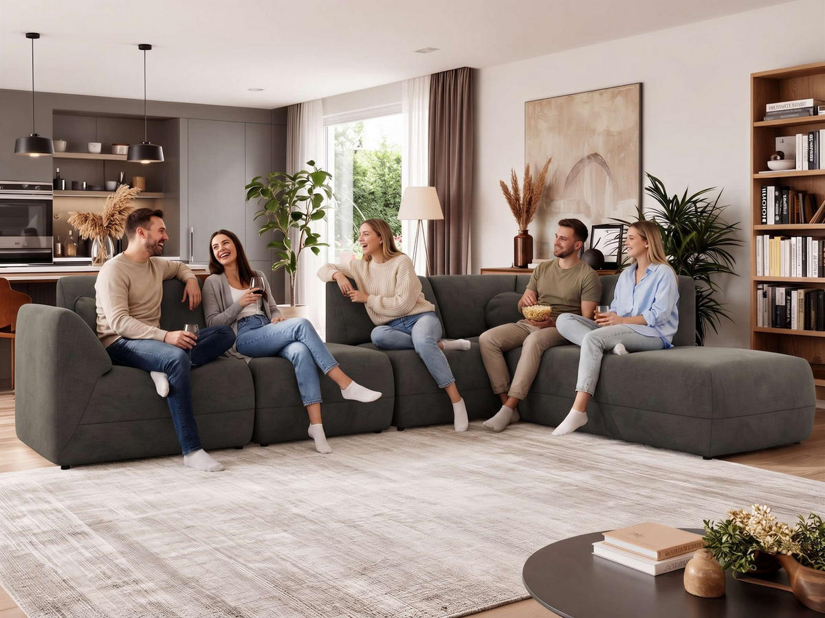 ECKSOFA NOARA 6M L Beige Cord - Rechts - Beige/Schwarz, Kunststoff/Textil (355/244cm) - MKS
