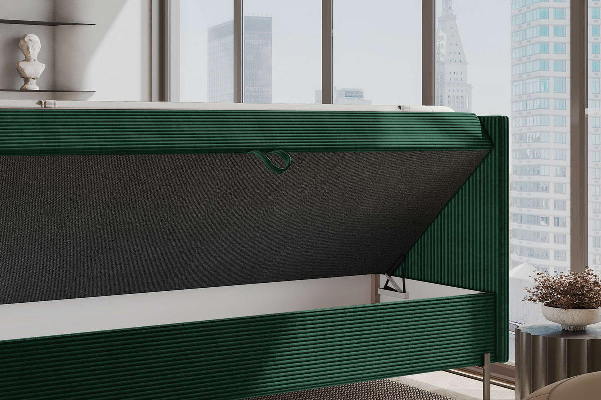 BOXSPRINGBETT VERO Cordstoff Dunkelgrün 180/200 cm - Dunkelgrün/Schwarz, Holzwerkstoff/Textil (180/200cm) - 99rooms