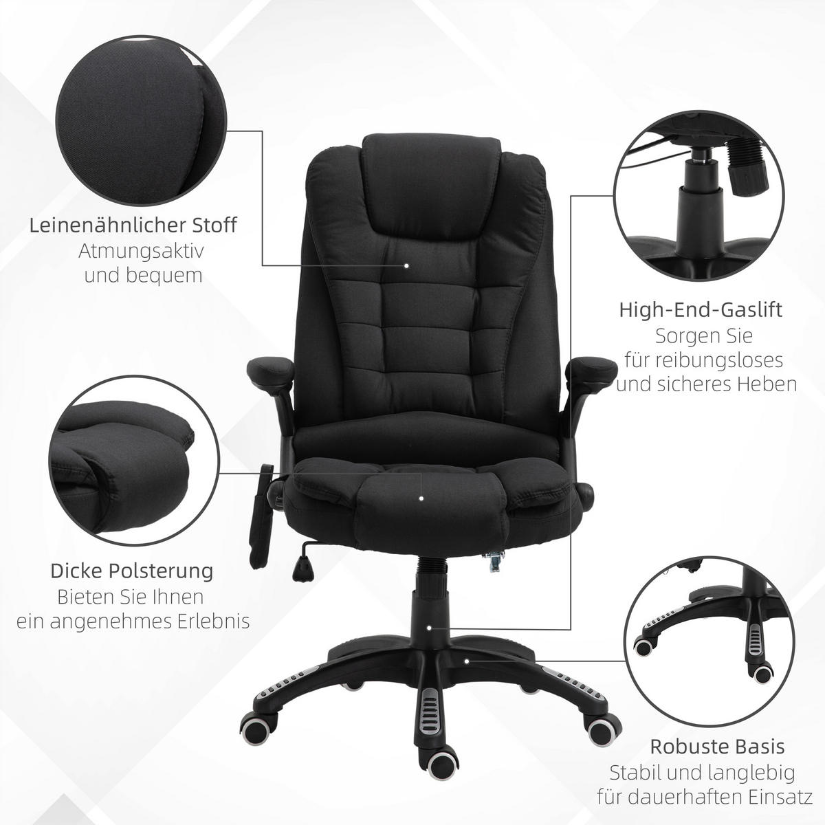 BÜROSTUHL Massage Schwarz - Schwarz, Textil (68/120/72cm) - Jamb
