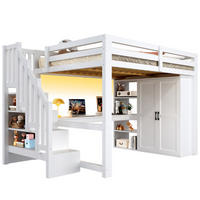 HOCHBETT 140/200 cm Weiß mit Schreibtisch, Kleiderschrank und LED - Weiß, Holz (140/200cm) - MIVRAY