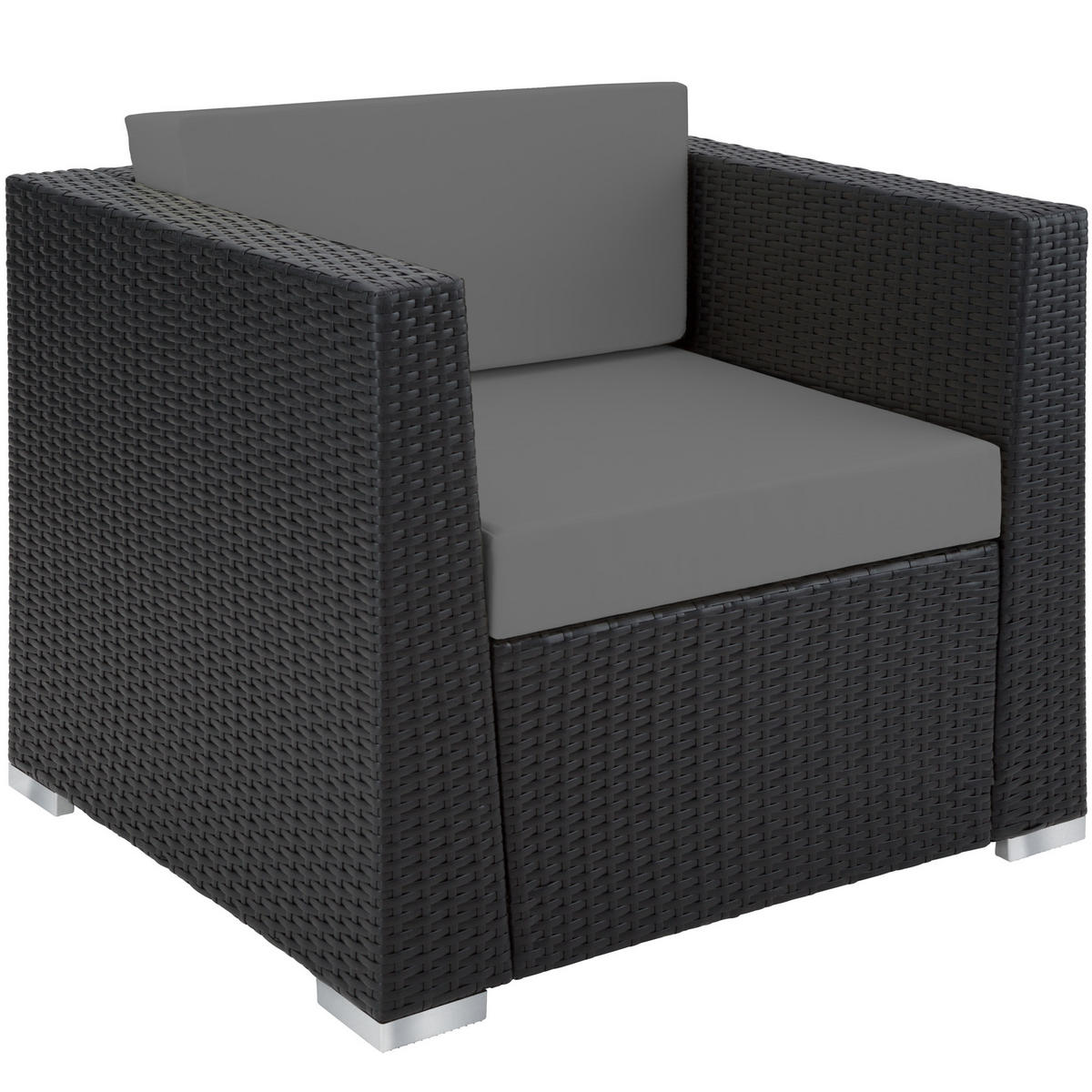 RATTANLOUNGE München,mit Sicherheitsglasplatte,schwarz - Schwarz, Kunststoff - tectake
