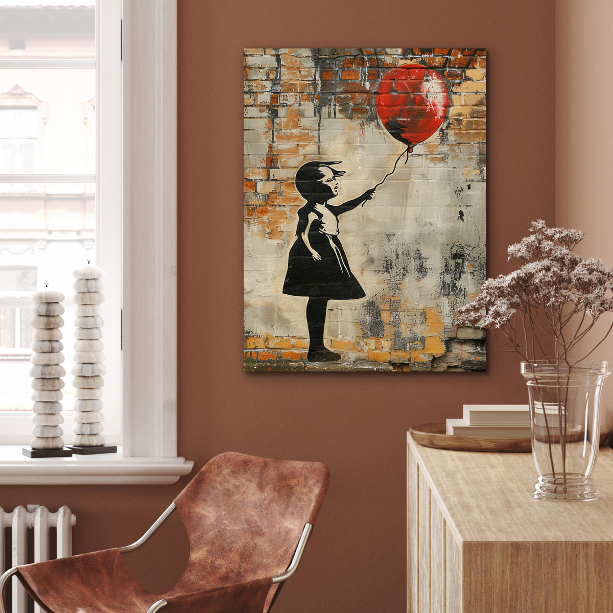 KOVOVÝ OBRAZ Graffiti - Banksy - Dievča - Street art 60x80 cm - piesková, kov (60/80cm) - MuchoWow