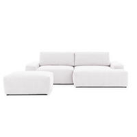 ECKSOFA inkl. Hocker Lennon aus Creme Strukturstoff mit Schlaffunktion und Bettkasten - Creme/Schwarz, Holz/Kunststoff (264/137cm) - S-Style