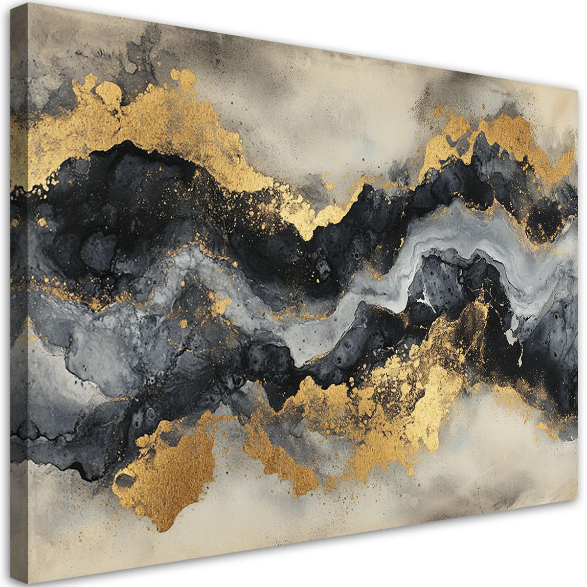 LEINWANDBILD Schwarz-weißer Marmor mit Gold - Goldfarben, Textil (60/40cm) - Feeby
