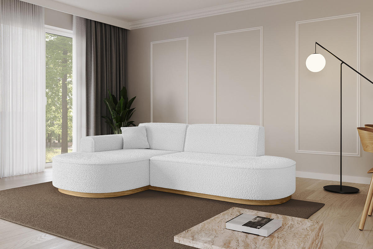 ECKSOFA Ottomane Links MARI-L1-v2 - 243x171x83 cm Weiß Bouclé - Weiß, Holzwerkstoff/Textil (243/171cm) - ALTDECOR