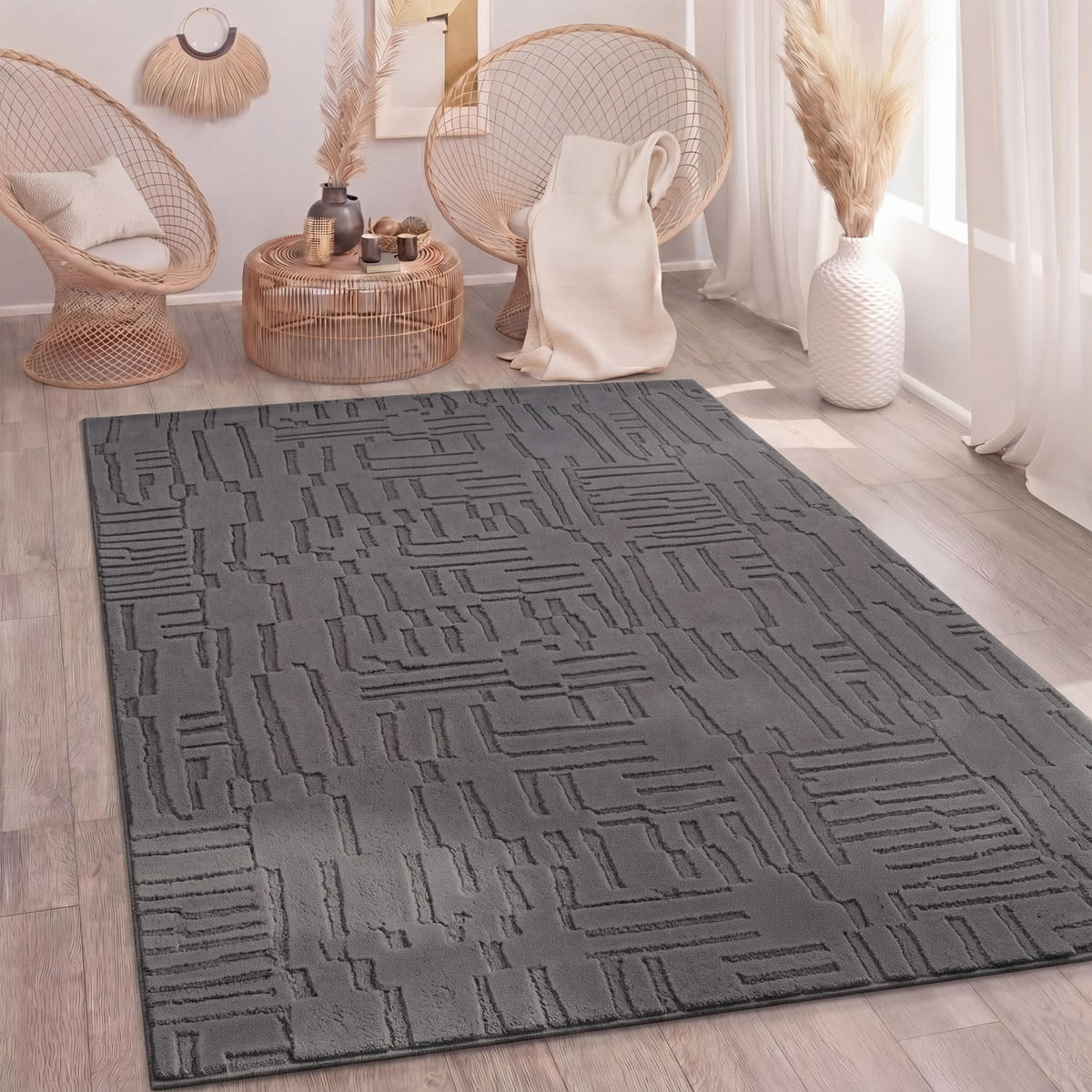 HOCHFLORTEPPICH 120/160 cm Tokio 476 - Anthrazit, Kunststoff (120/160cm) - Paco Home