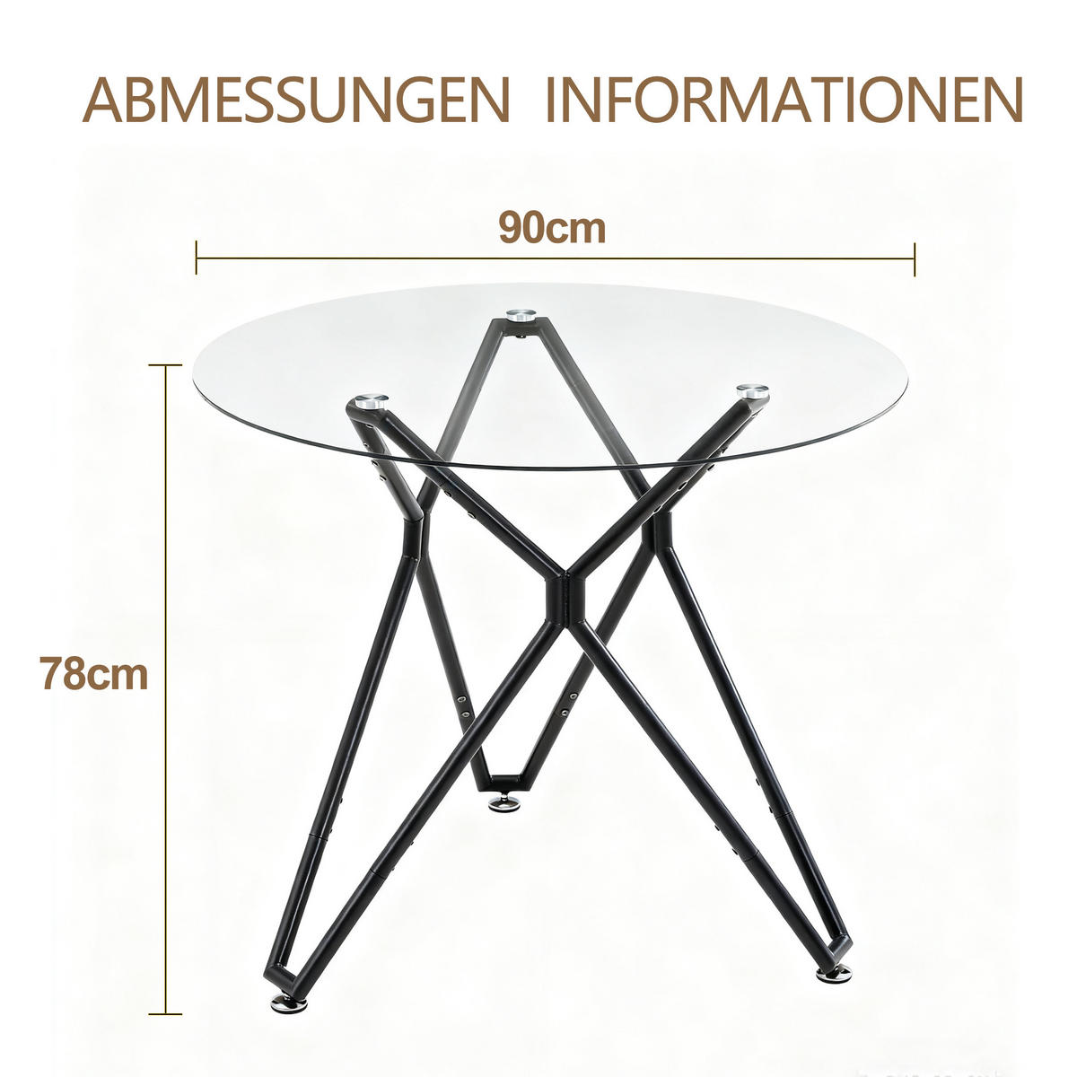 ESSTISCH in Metall，Glas-Tischplatte – 90 cm - Schwarz, Glas/Metall (90/90/78cm) - KOMHTOM