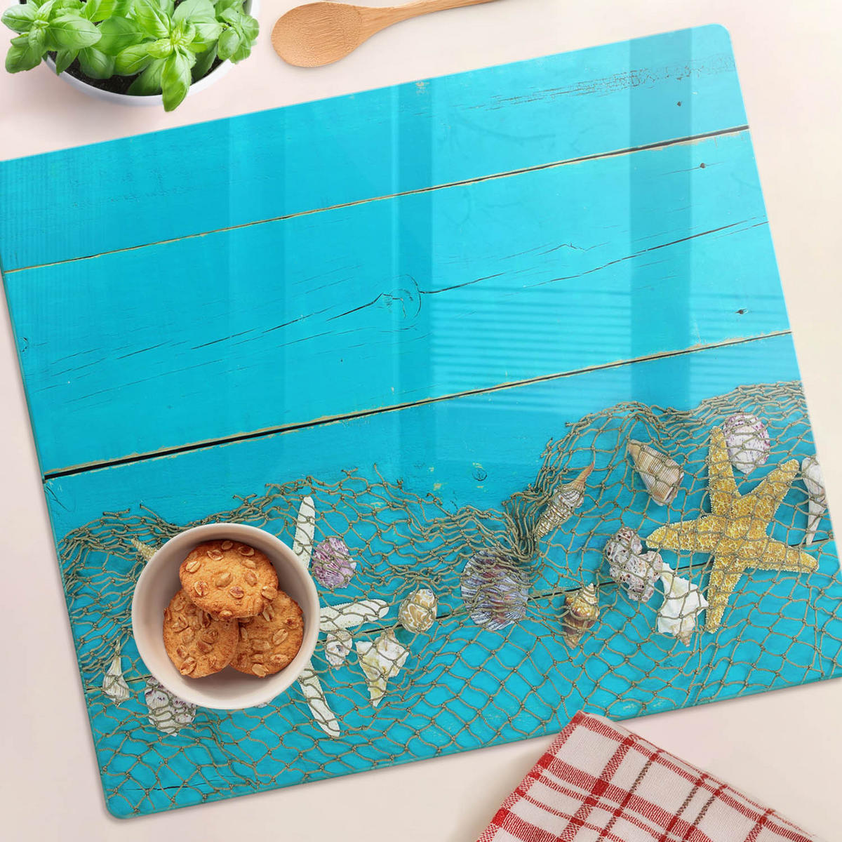 GLASPLATTE 60x52 cm Seesternschalen - Blau, Glas (60/0.4/52cm) - TULUP