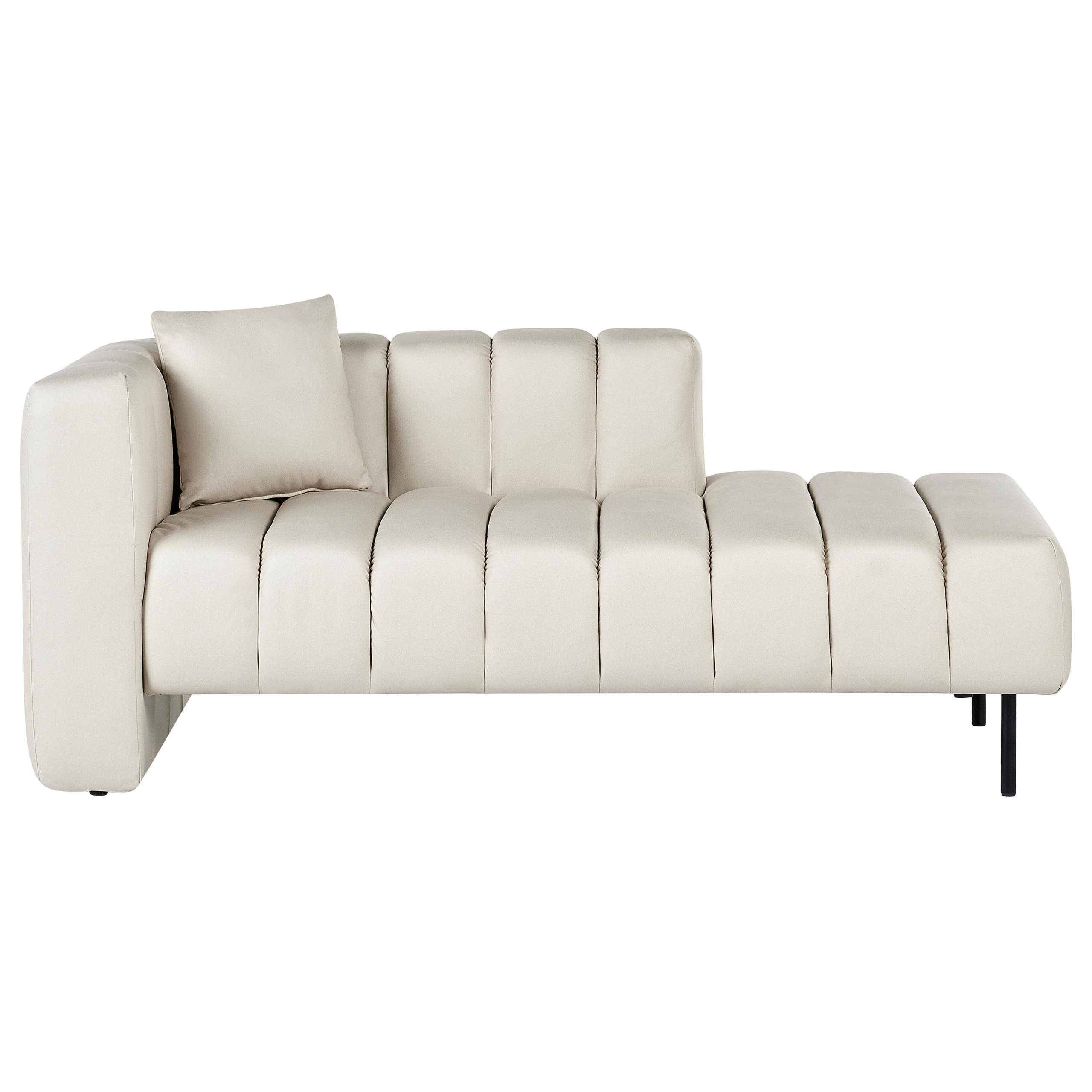 ČALOUNĚNÉ LEHÁTKO CHAISE LONGUE Sametová látka béžové levostranné Lannils - černá/béžová, textil (173/73/79cm) - Beliani