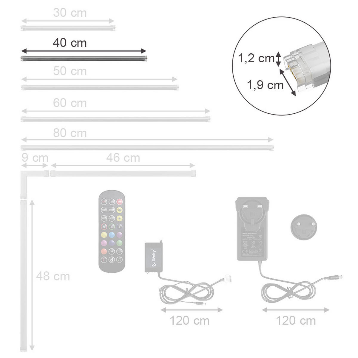 LED PÁSEK Bílá - bílá, kov (1.5/40/1.5cm) - Vicco