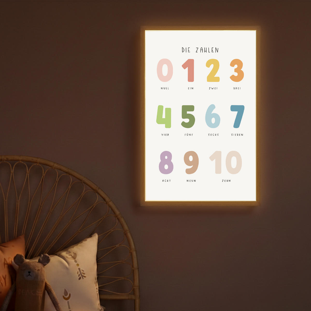 NACHTTISCHLAMPE MIT AKKU Pädagogisch - Zählen lernen - Weiß - Farben - 1-10 40x60 cm - Weiß, Holzwerkstoff (8/40/60cm) - OnlyWow