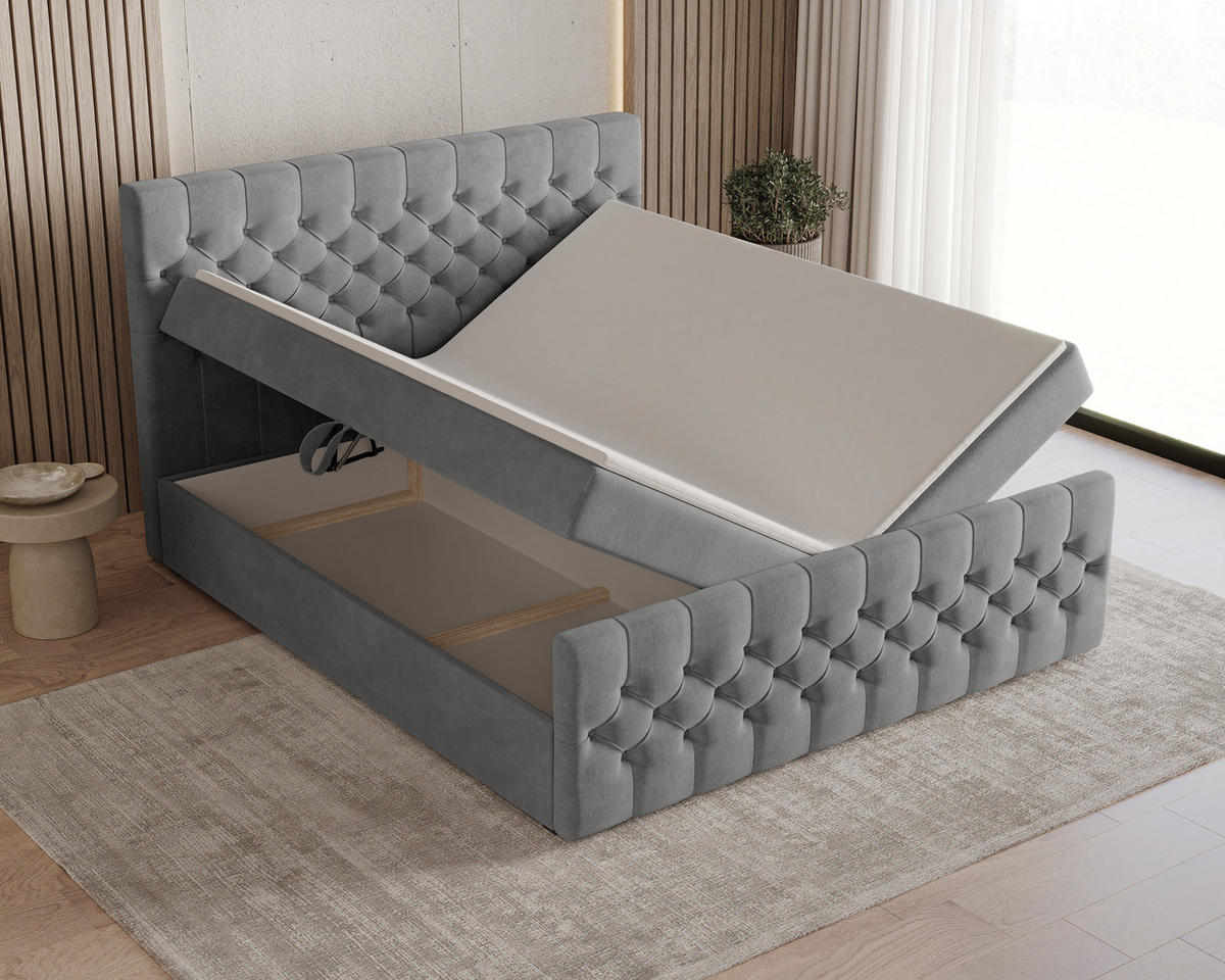 BOXBETT 12 140 x 200 cm - Manila - Modernes Polsterbett mit Bettkasten inkl. PU-Schaum-Topper und Federmechanismus - Graphitfarben, Holz (140/200cm) - ROYAL24_MARKT